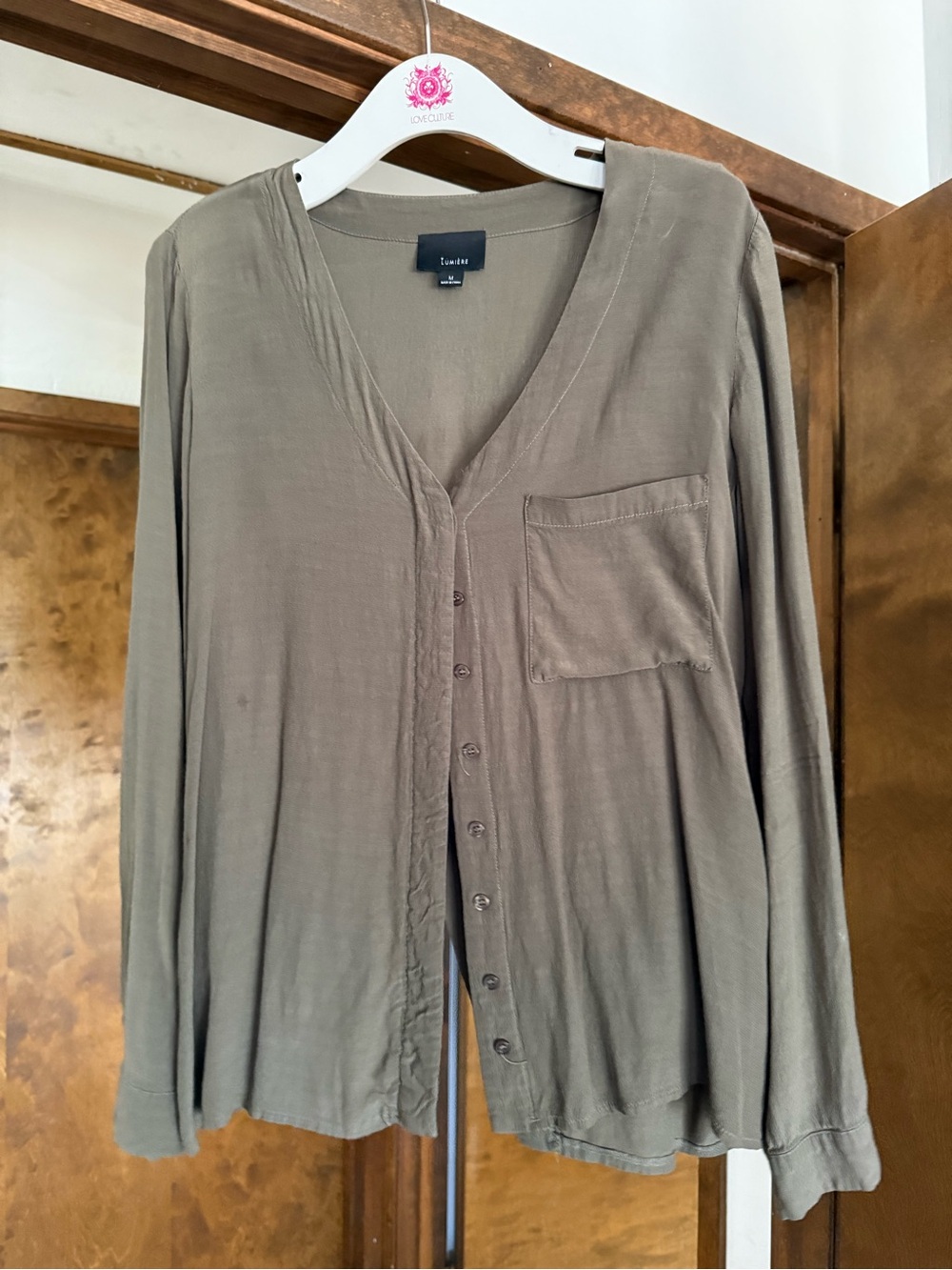 Women’s Olive Green V-Neck Button Front Shirt